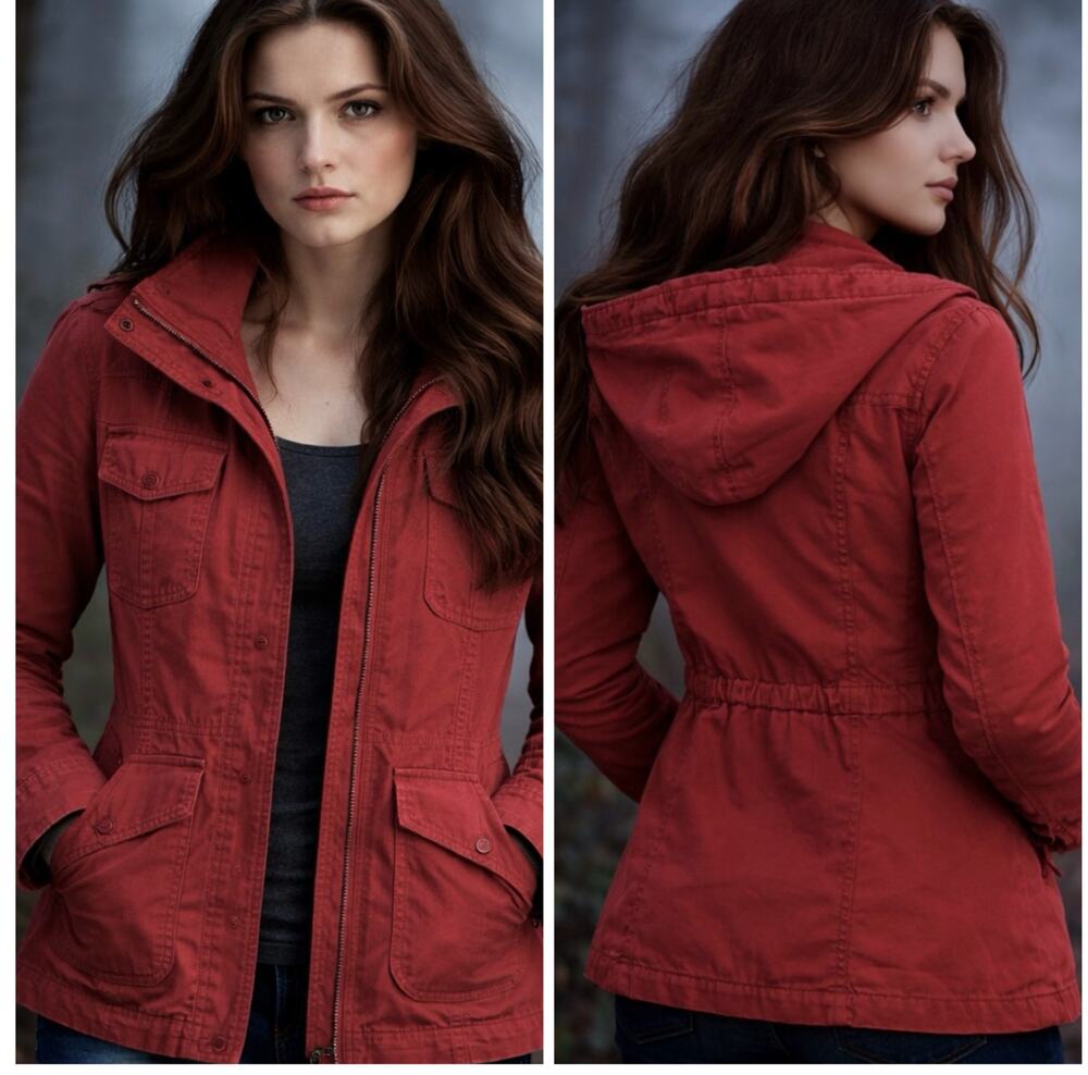 Eddie Bauer XS Women Utility Jacket Rust Hooded Full Zip Bella Twilight Gorpcore